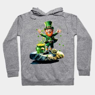 Funny happy  leprechaun with rainbow Hoodie